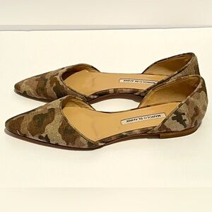 Manolo Blahnik Canvas Printed D'Orsay Flats